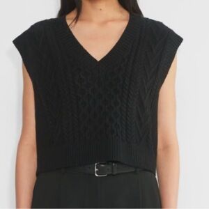 Aritzia Babaton Emporia Merino Wool V-Neck Sweater Vest Black Small Cable Knit